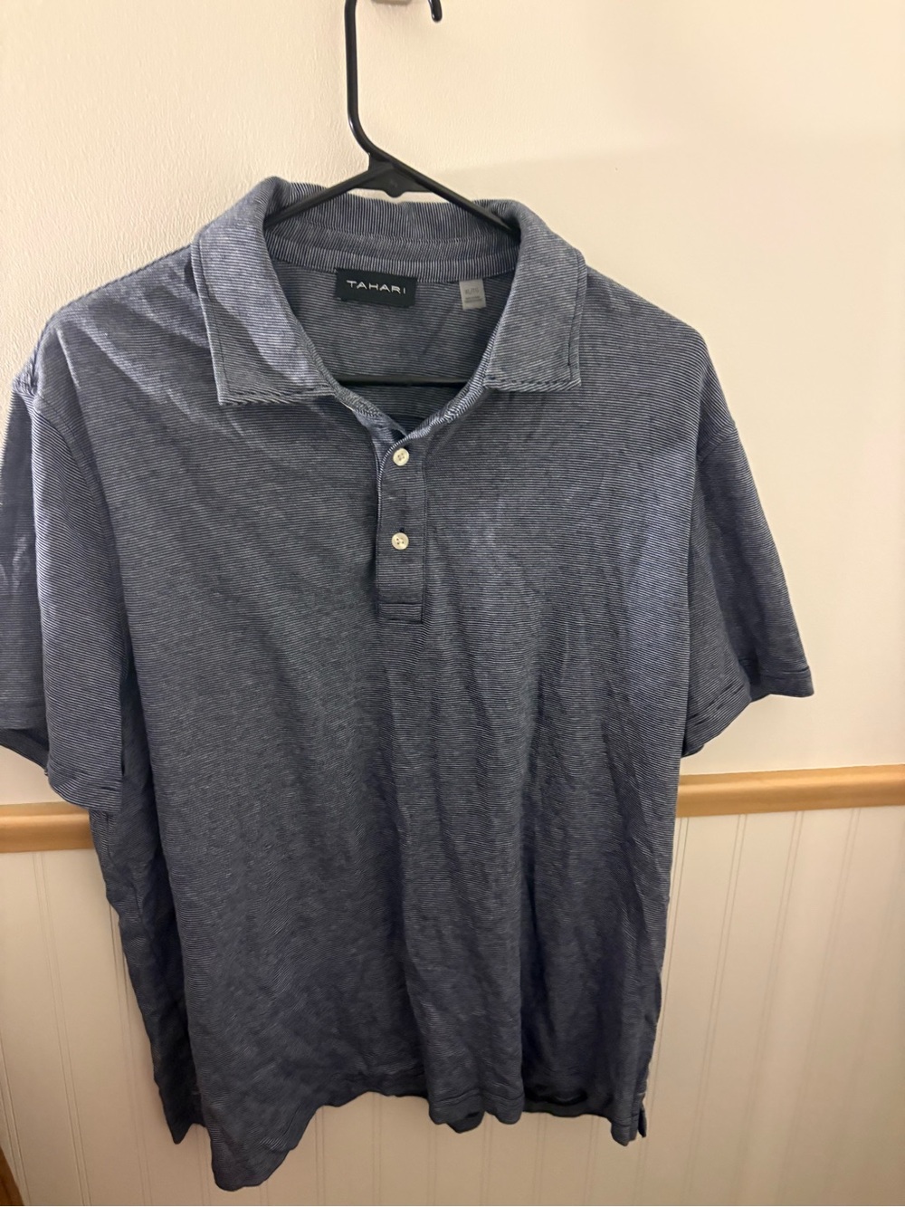 Tahari Men’s Navy Blue & White Micro Stripe 100% Cotton Polo Shirt XL